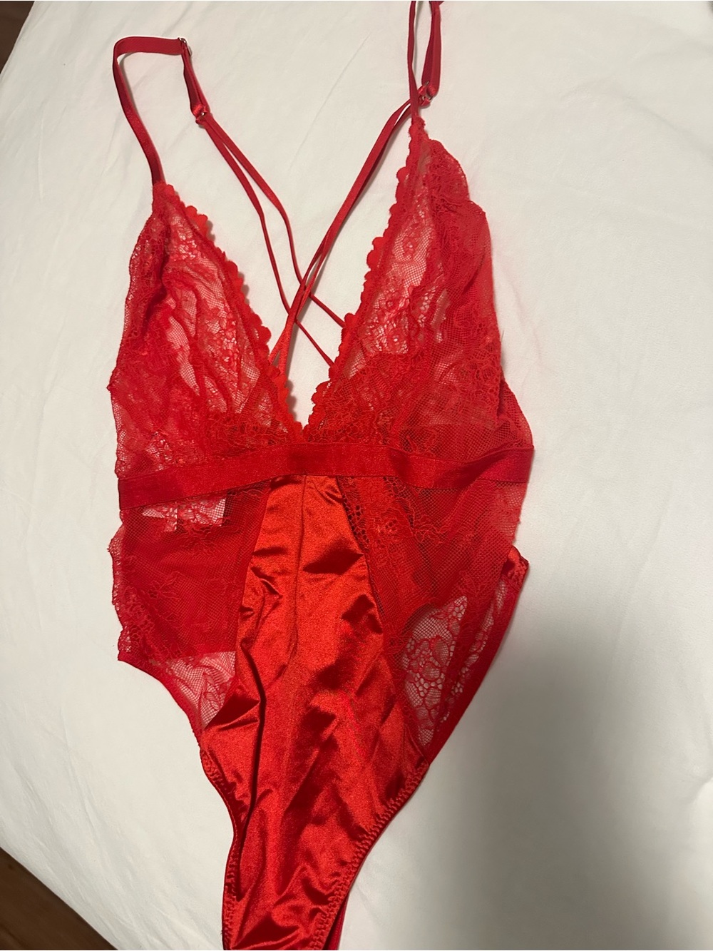 Red Lace & Satin Women's Lace Teddy Bodysuit